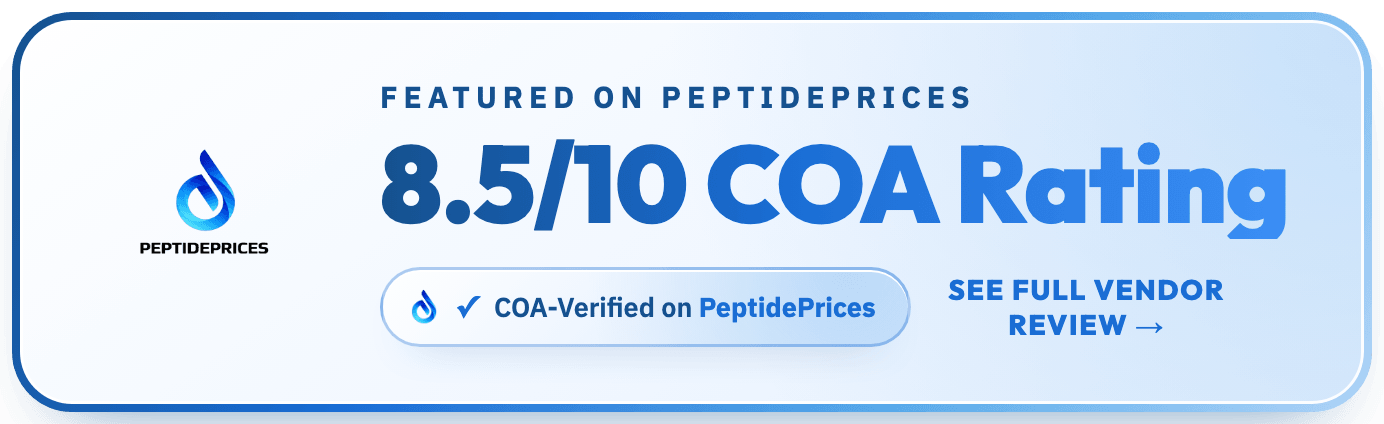 Featured on PeptidePrices: 8.5/10 COA rating